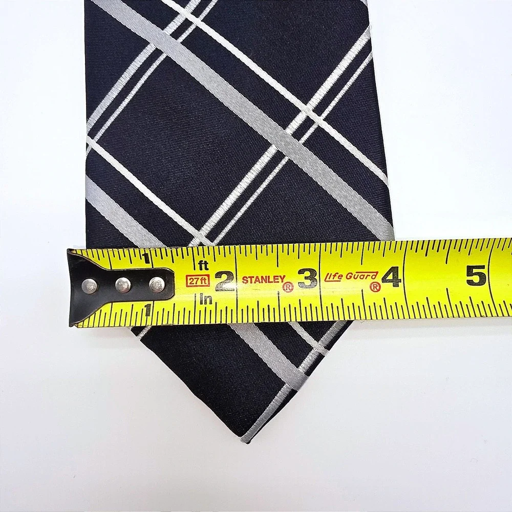Henry Grethel Men's Black‎ Silver Plaid 100% Silk Hand Made Necktie